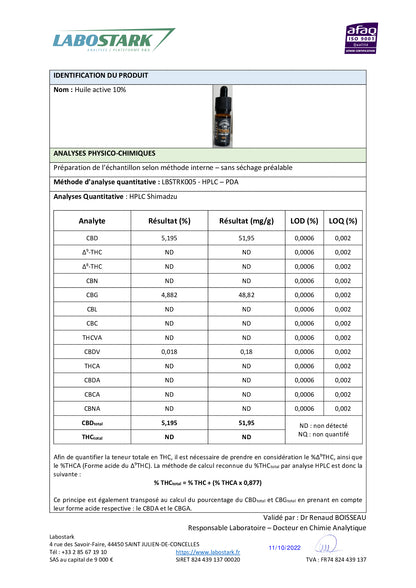 HUILE MCT BIO - DOULEUR - CBD + CBG - 10ml - 10% à 30%